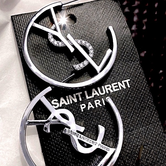 Authentic YSL Saint Laurent Monogram-Hoop Logo Earring Set - Picture 3 of 17
